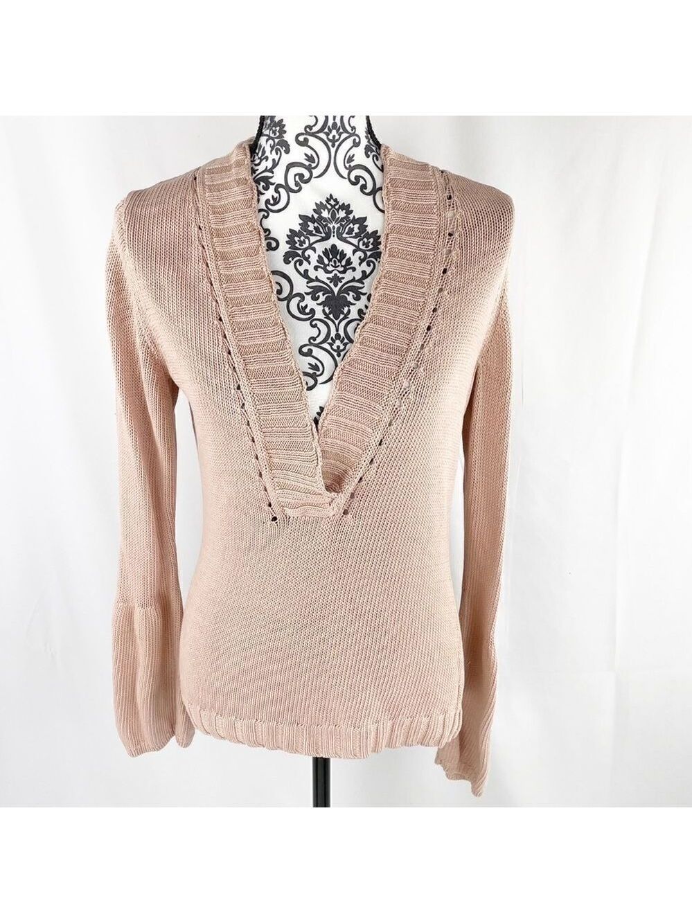 Magaschoni Knit V-Neck Puff Sleeve Sweater‎